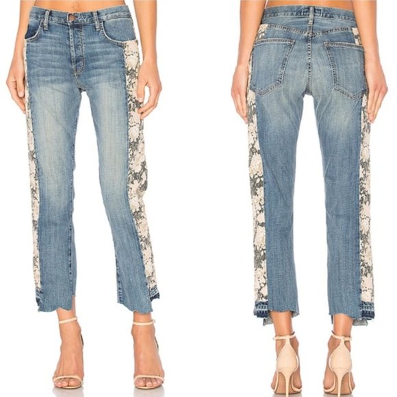 🎯Current/Elliott The Uneven Seamed Original Straight First Love Mixed Jeans - Picture 2 of 14